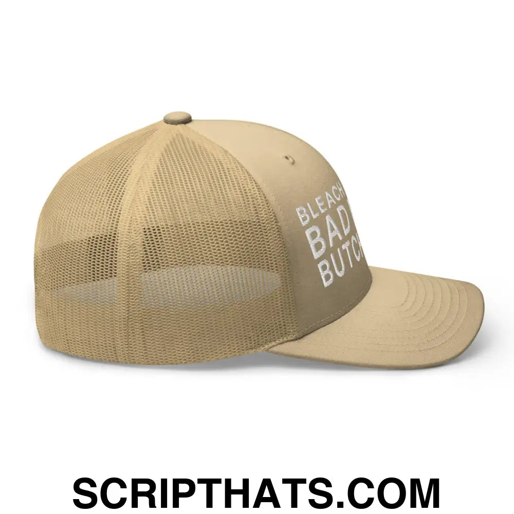 Bleach Blonde Bad Built Butch Body Dad Retro Trucker Hat Khaki