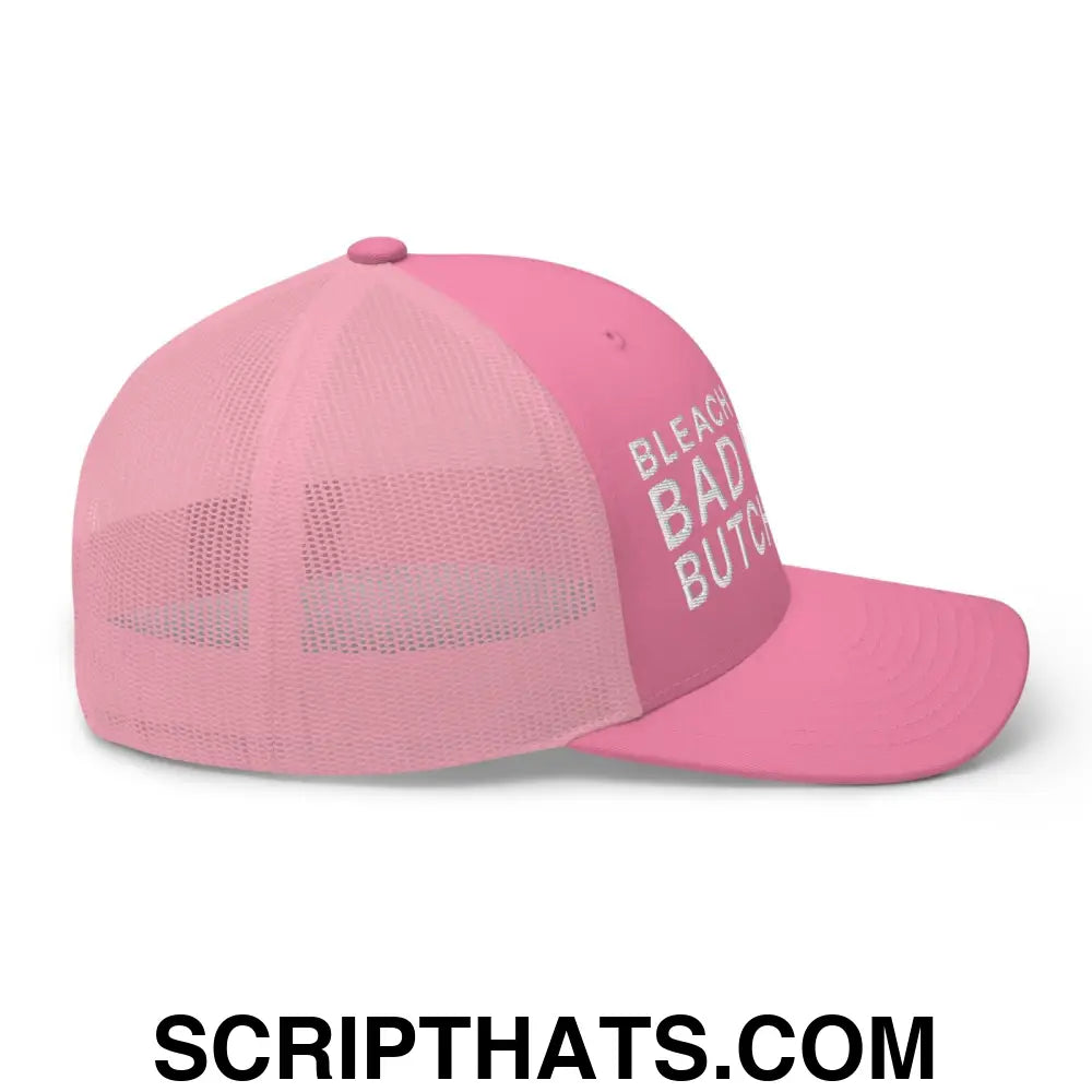 Bleach Blonde Bad Built Butch Body Dad Retro Trucker Hat Pink