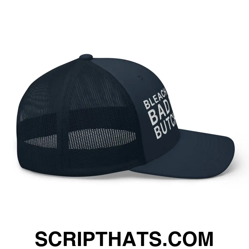 Bleach Blonde Bad Built Butch Body Dad Retro Trucker Hat Navy