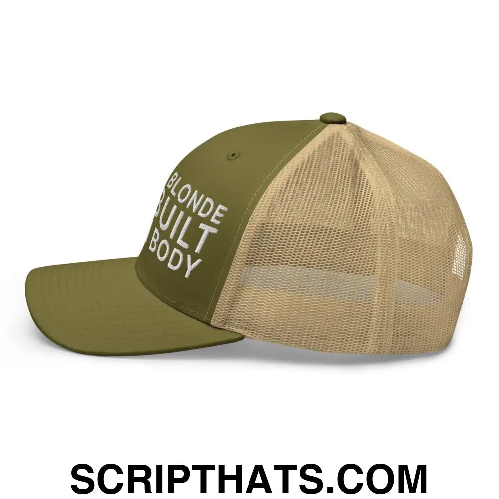 Bleach Blonde Bad Built Butch Body Dad Retro Trucker Hat Moss Khaki