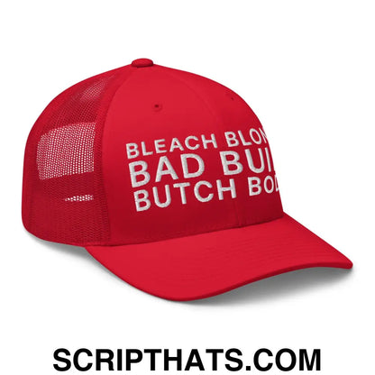 Bleach Blonde Bad Built Butch Body Dad Retro Trucker Hat Red