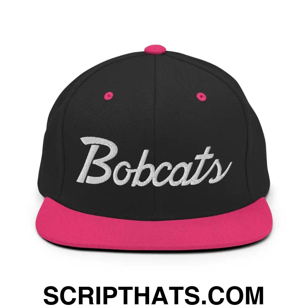 Bobcats School Mascot Snapback Hat Black Neon Pink