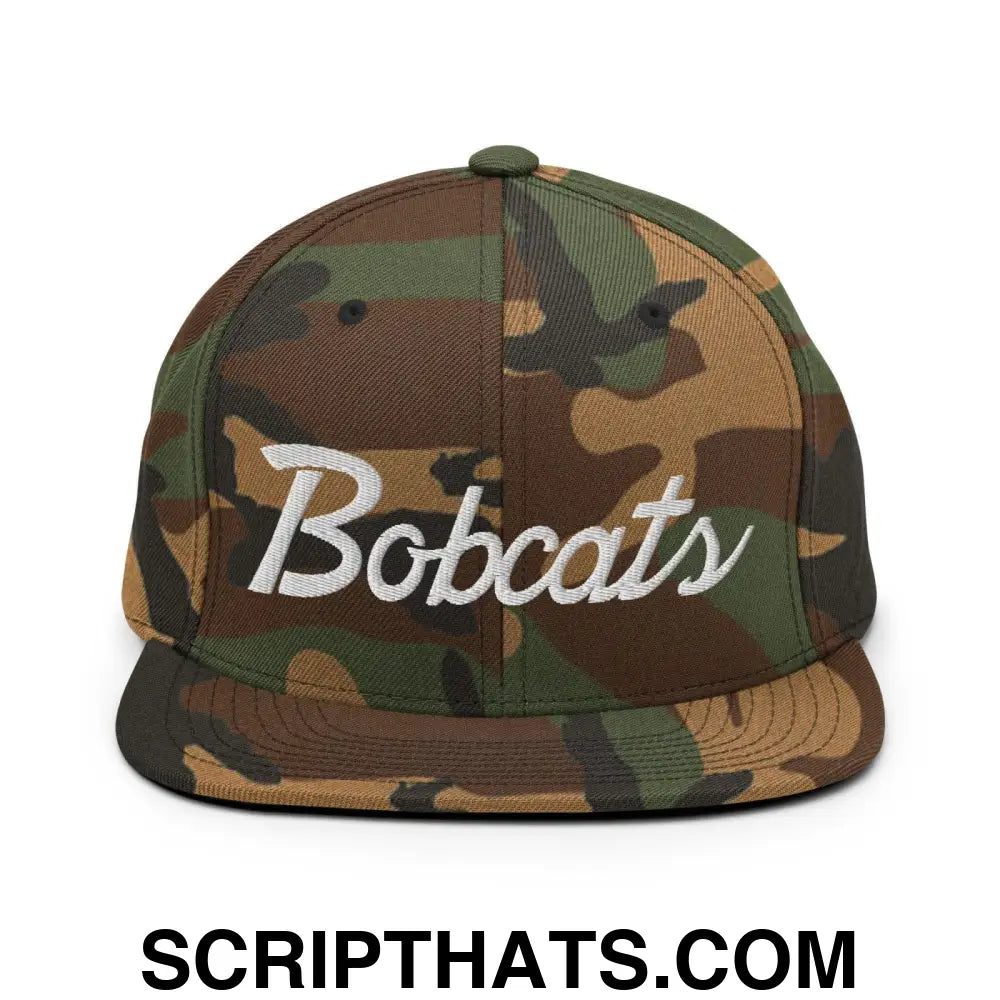 Bobcats School Mascot Snapback Hat Green Camo