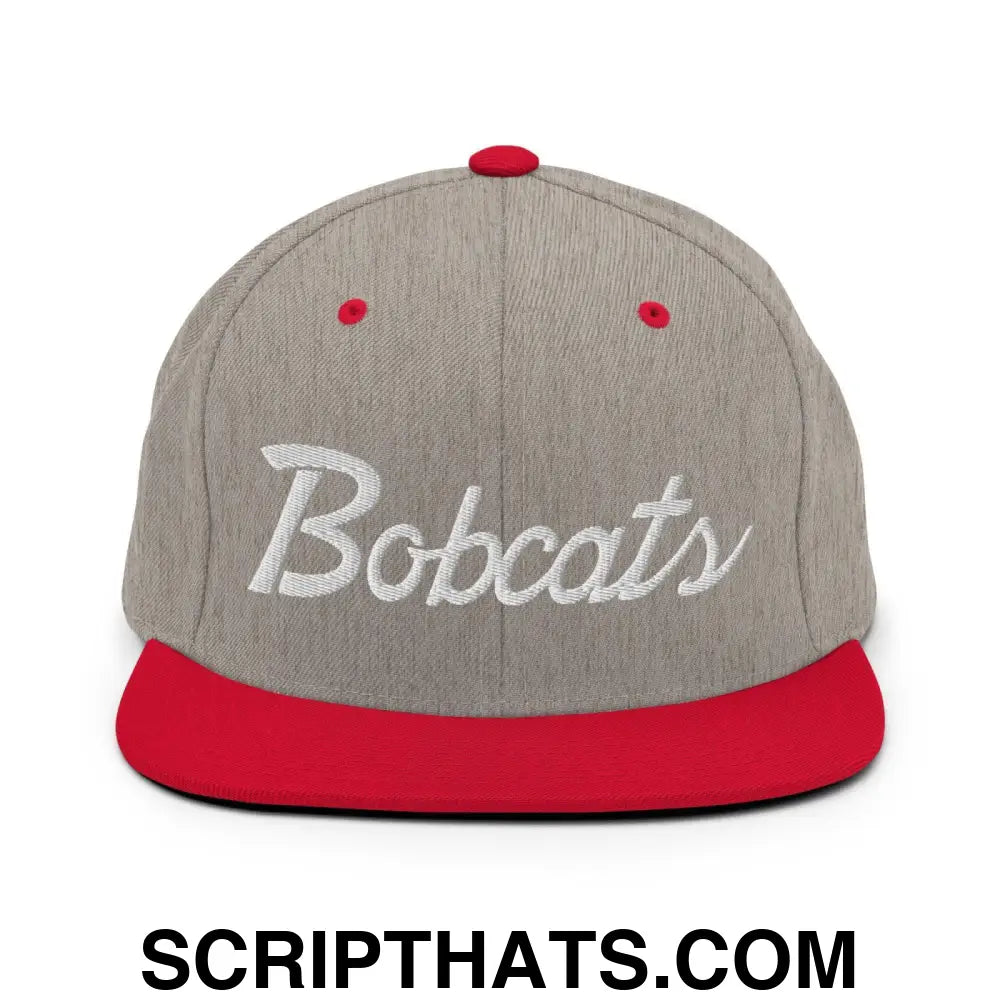 Bobcats School Mascot Snapback Hat Heather Grey Red