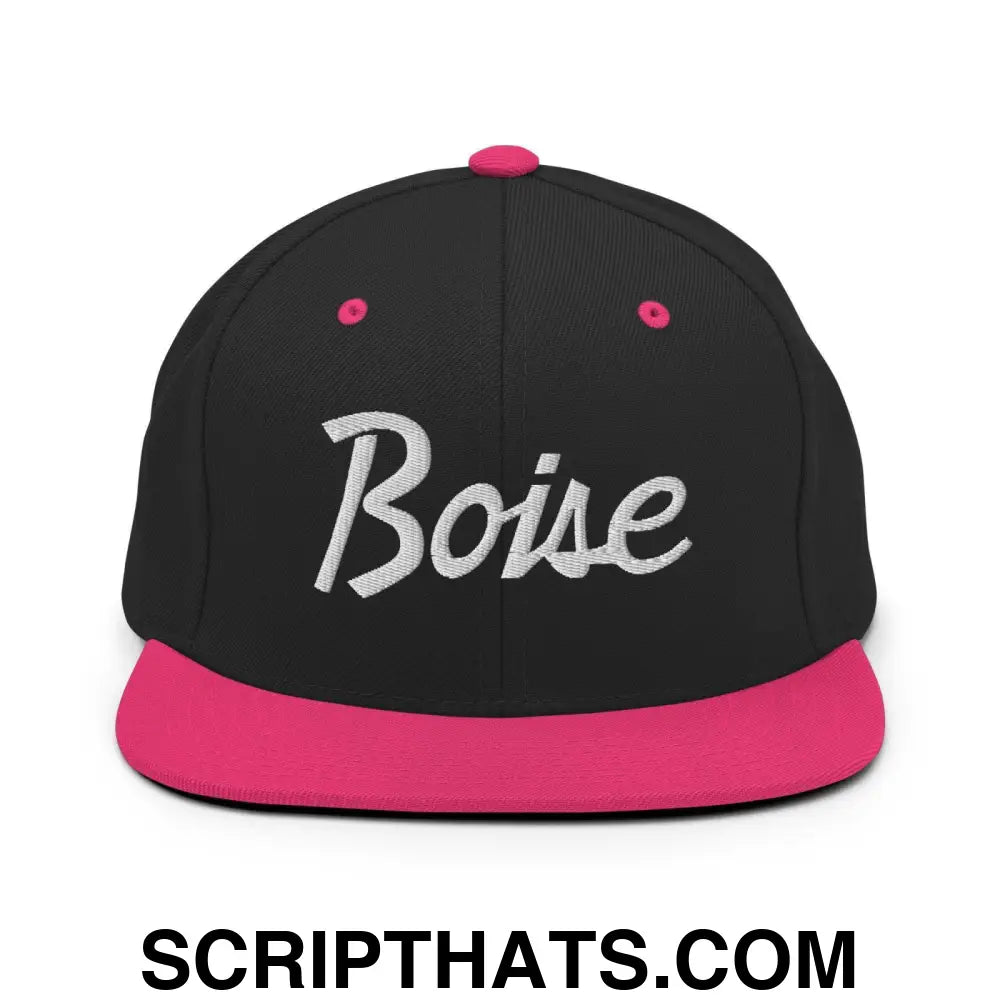 Boise Script Snapback Hat Black Neon Pink