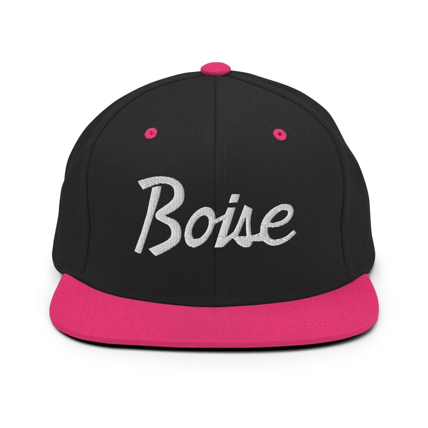 Boise Script Snapback Hat Black Neon Pink