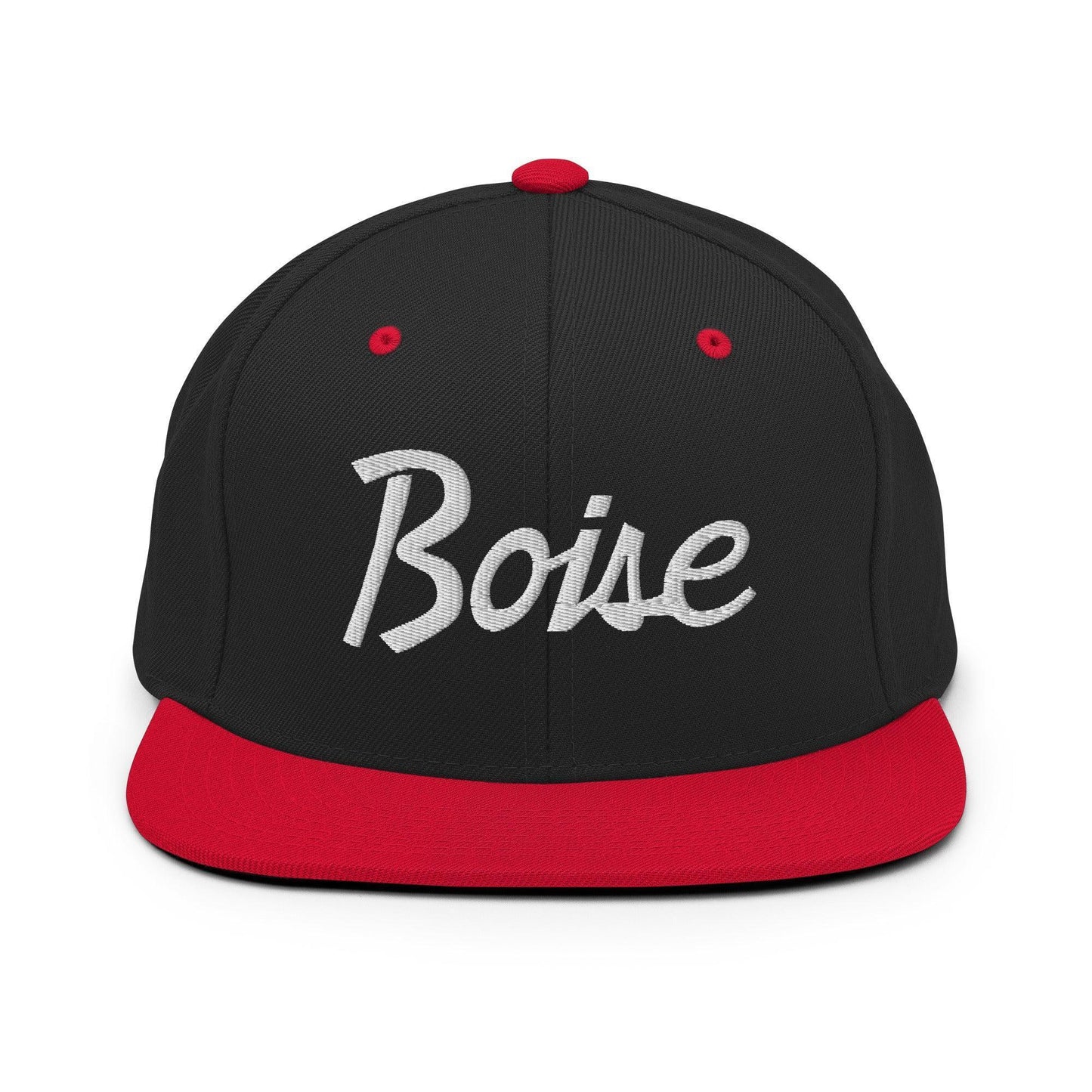 Boise Script Snapback Hat Black Red