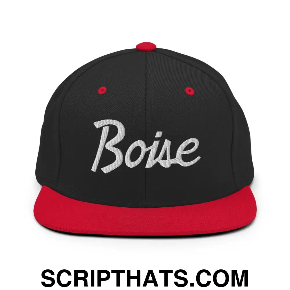 Boise Script Snapback Hat Black Red