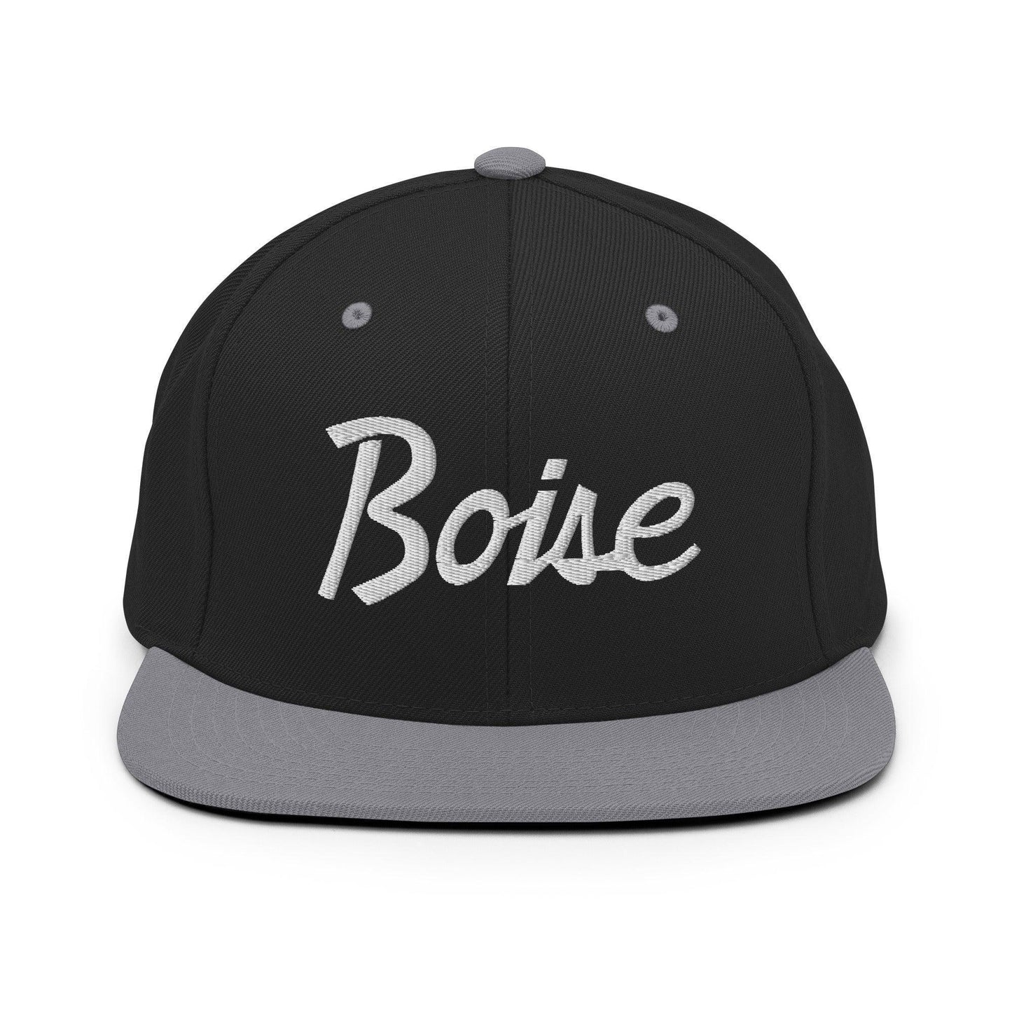 Boise Script Snapback Hat Black Silver