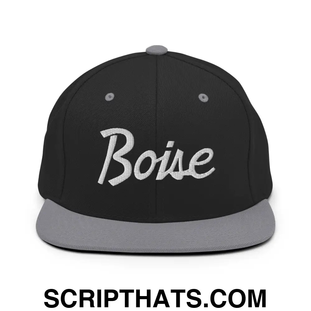 Boise Script Snapback Hat Black Silver