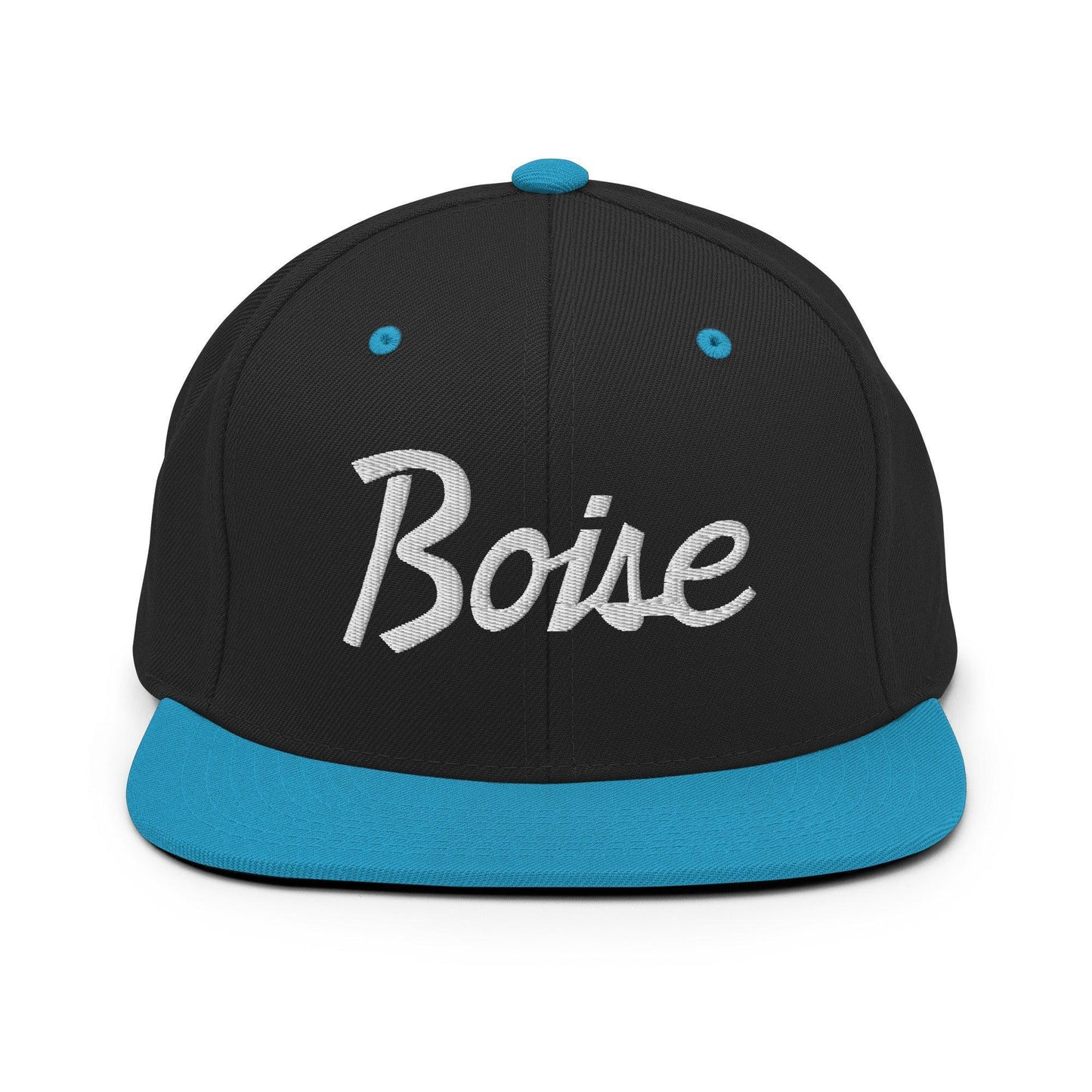 Boise Script Snapback Hat Black Teal