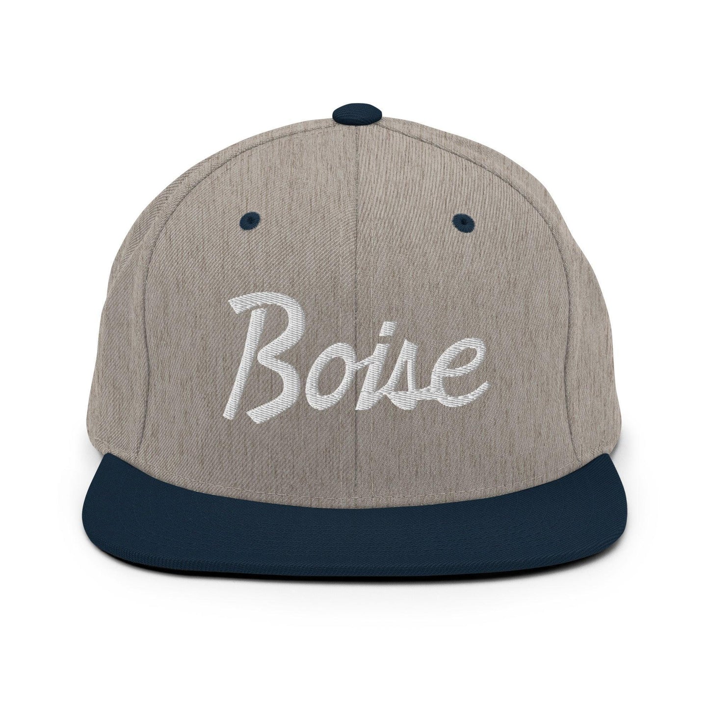 Boise Script Snapback Hat Heather Grey Navy