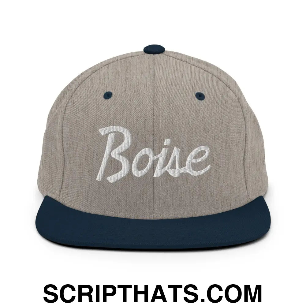 Boise Script Snapback Hat Heather Grey Navy