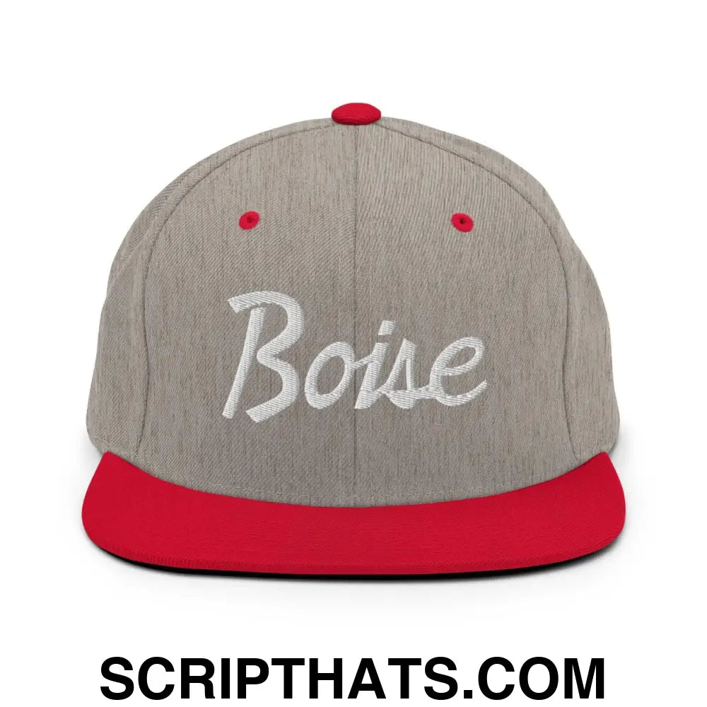 Boise Script Snapback Hat Heather Grey Red