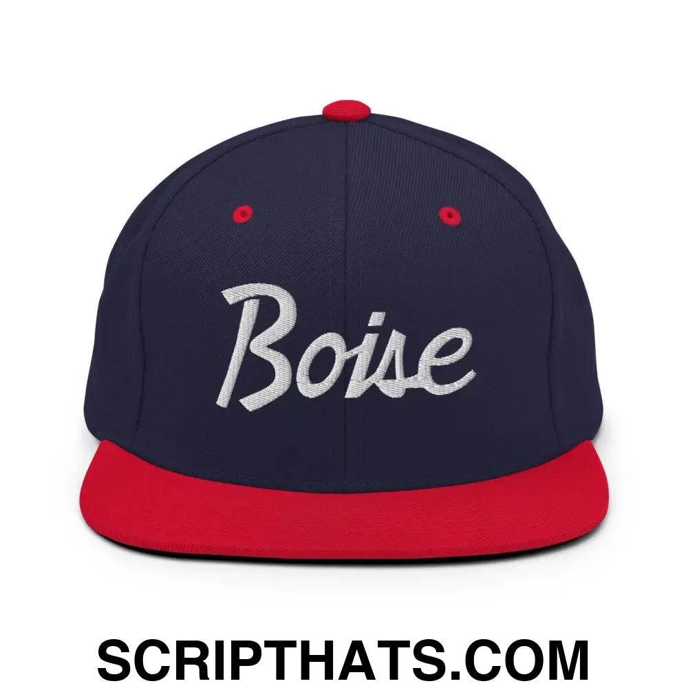 Boise Script Snapback Hat Navy Red