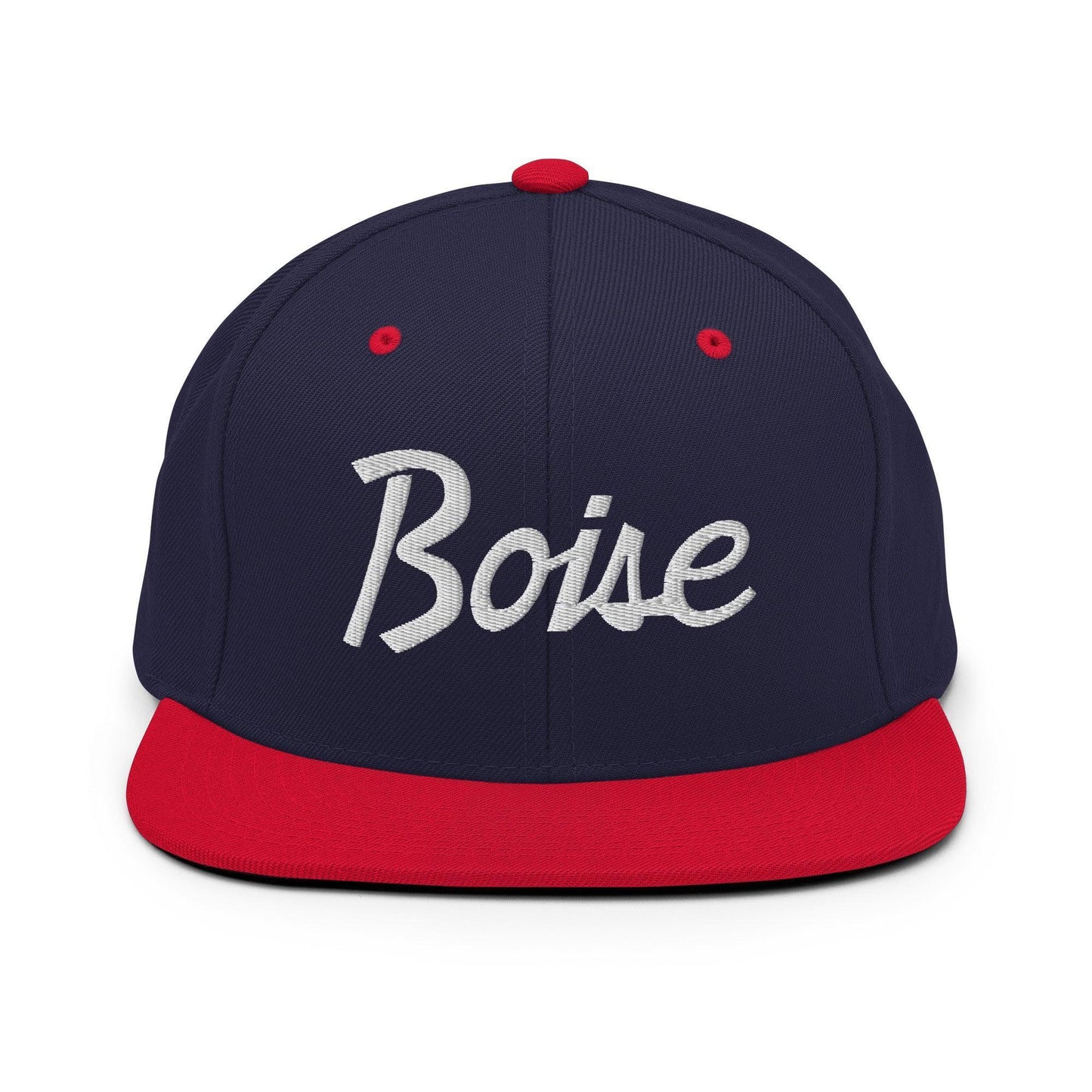 Boise Script Snapback Hat Navy Red