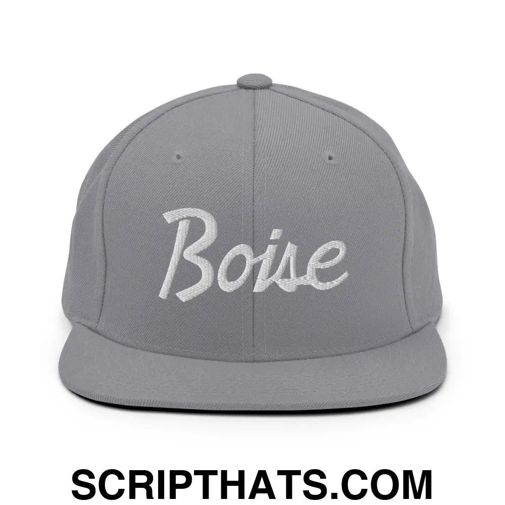 Boise Script Snapback Hat Silver