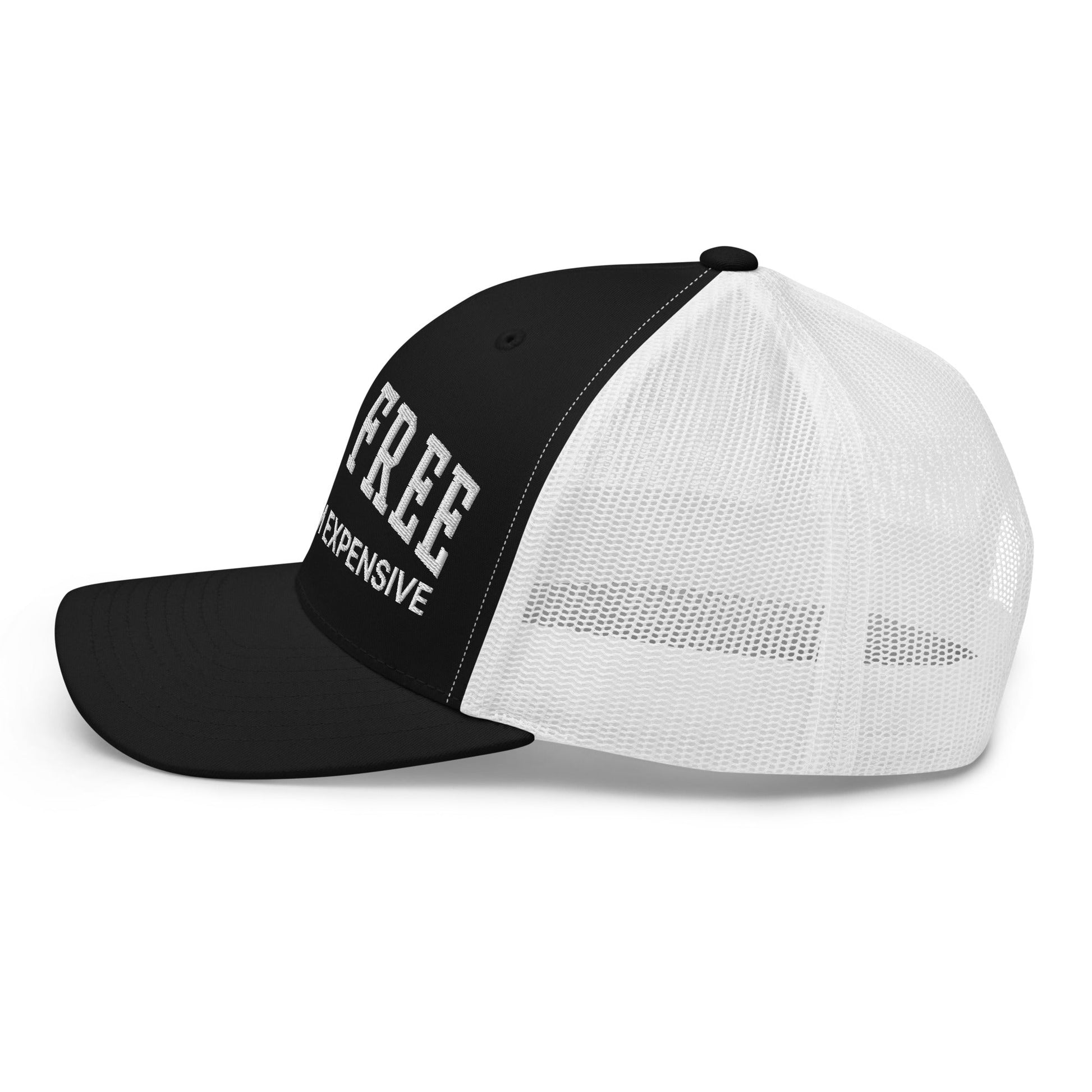 Born Free But Now I'm Expensive Retro Trucker Hat Black White