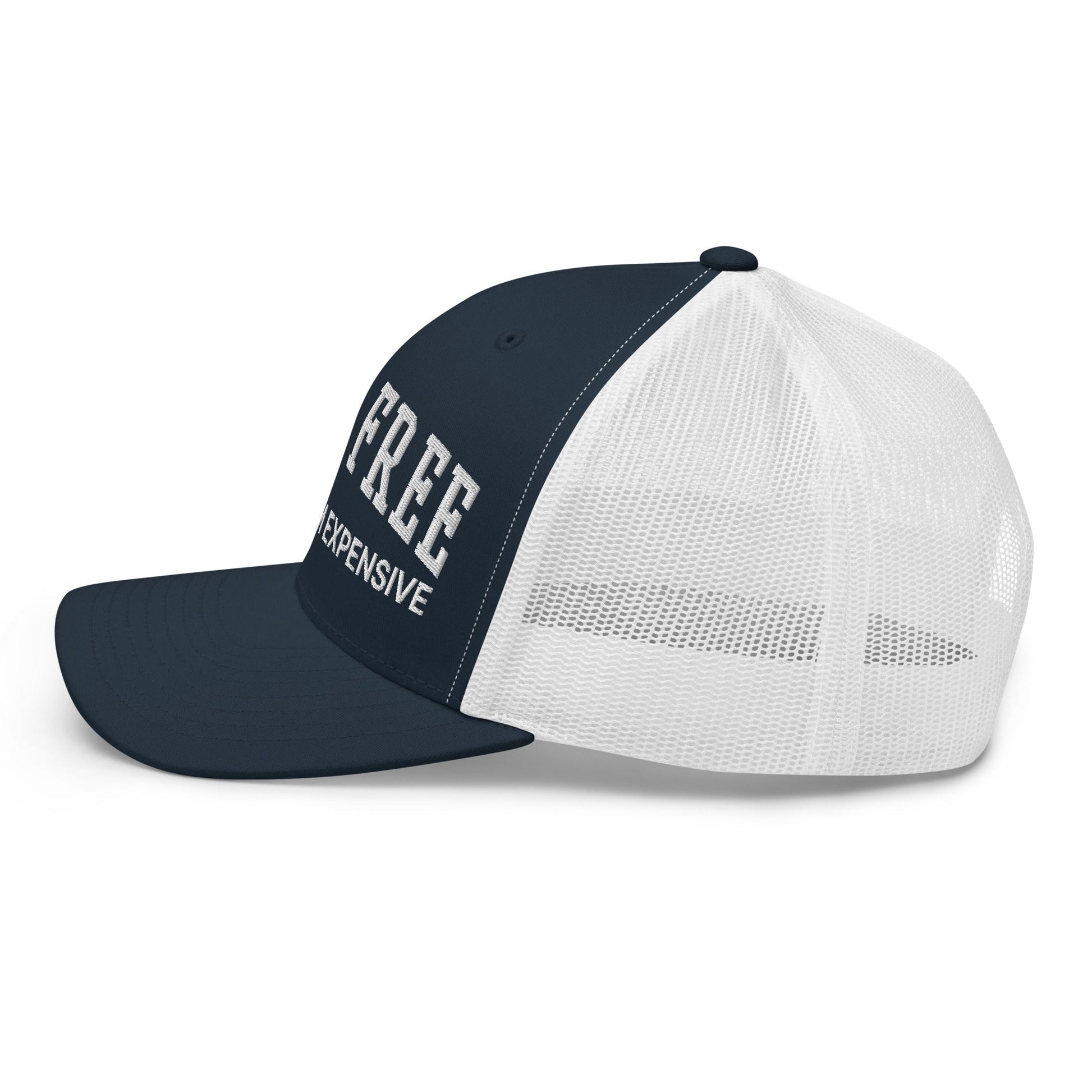 Born Free But Now I'm Expensive Retro Trucker Hat Navy White