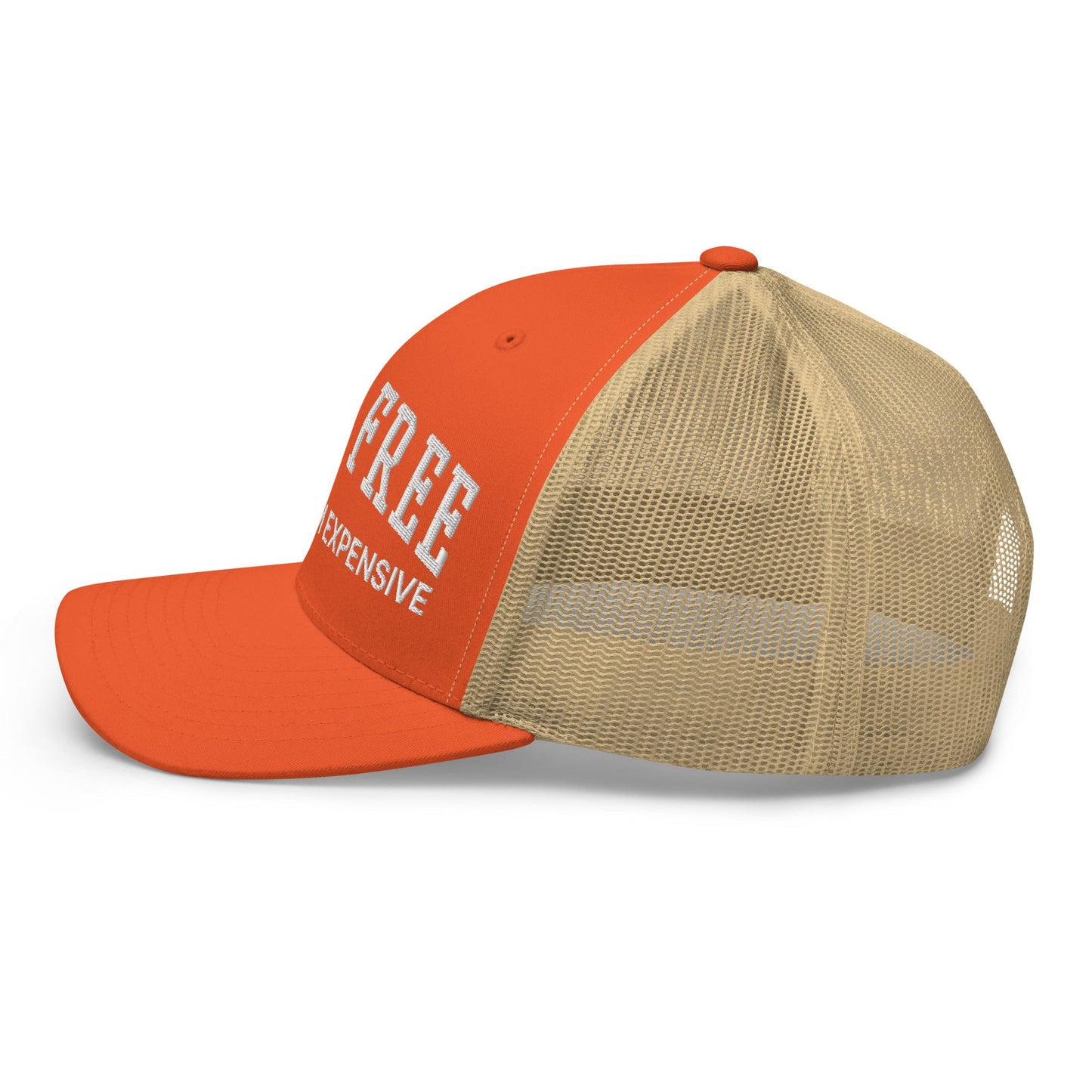 Born Free But Now I'm Expensive Retro Trucker Hat Rustic Orange Khaki