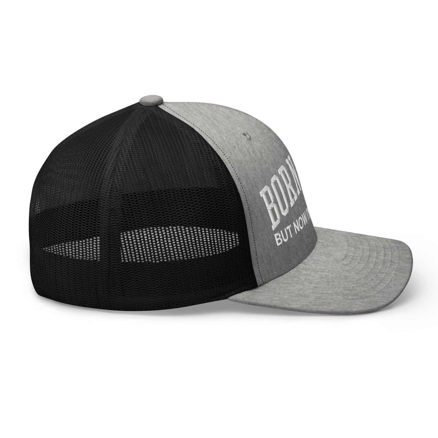 Born Free But Now I'm Expensive Retro Trucker Hat Heather Black