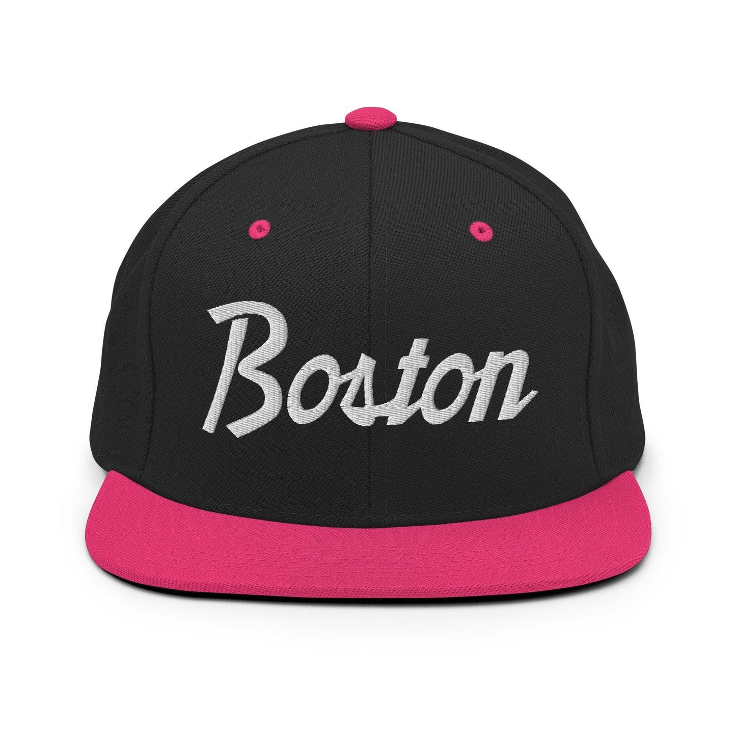 Boston Script Snapback Hat Black Neon Pink