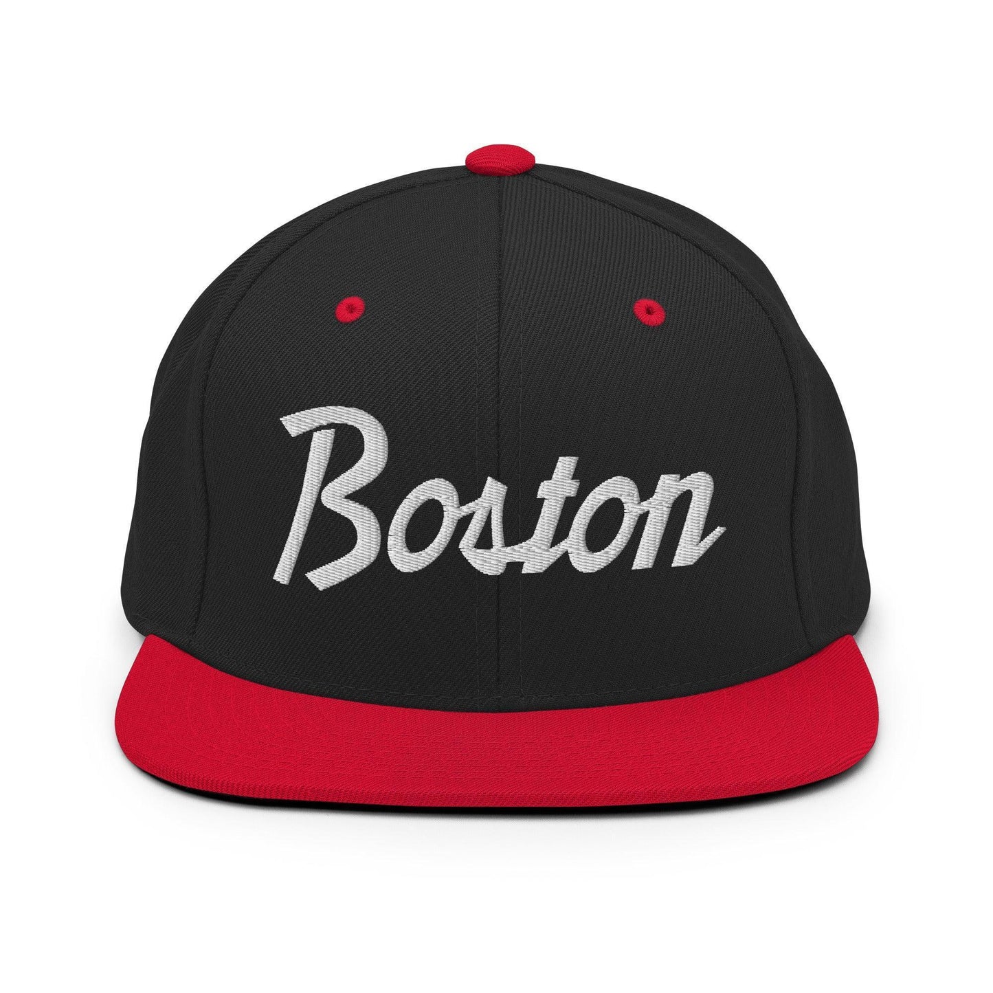 Boston Script Snapback Hat Black Red