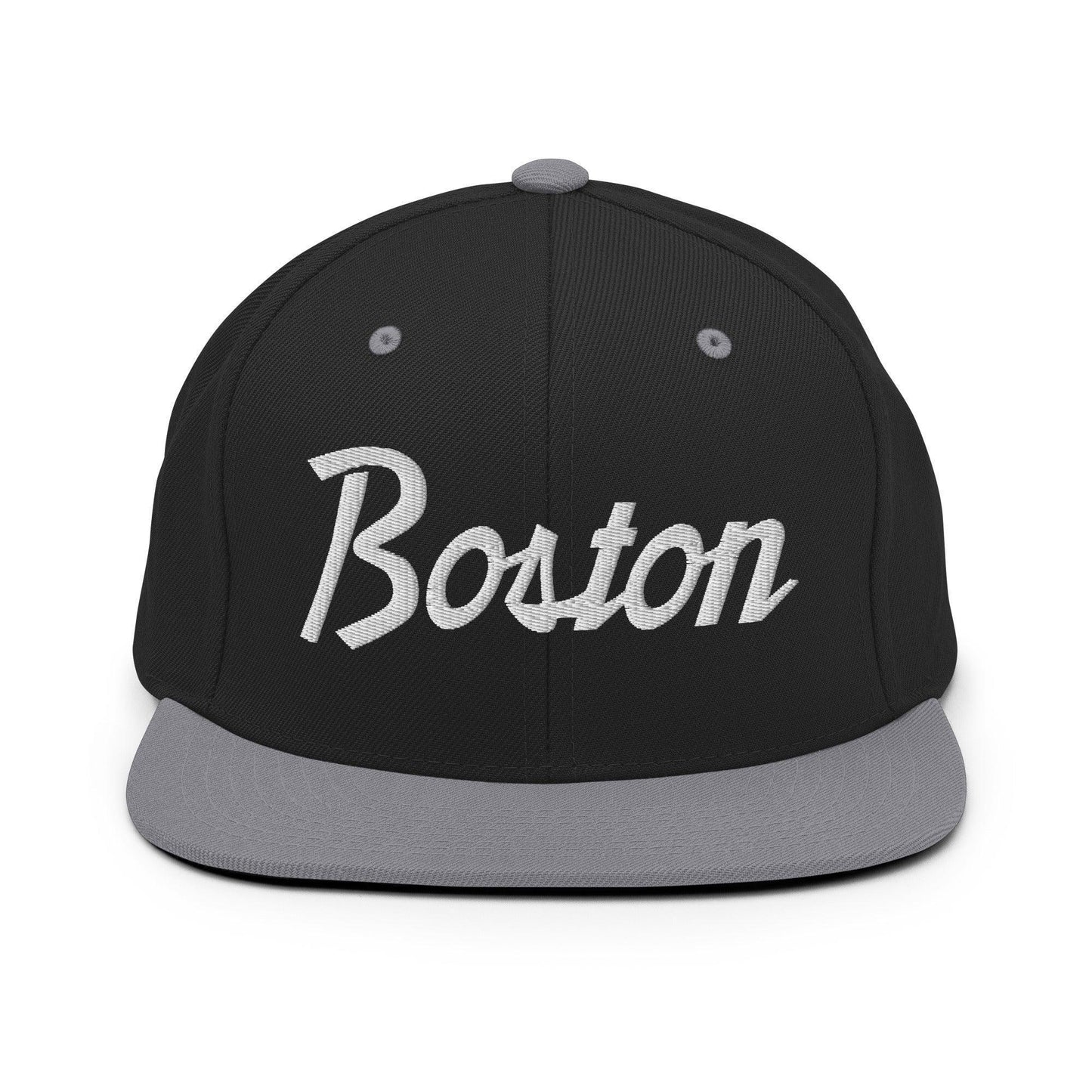 Boston Script Snapback Hat Black Silver