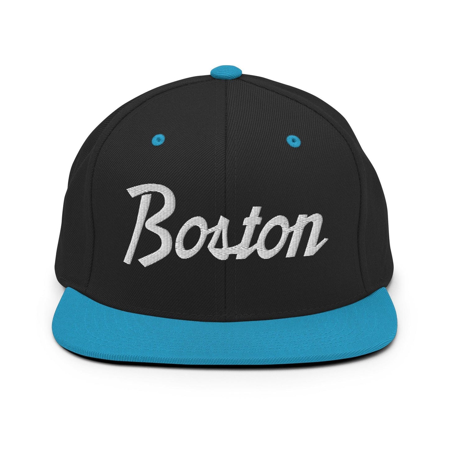 Boston Script Snapback Hat Black Teal