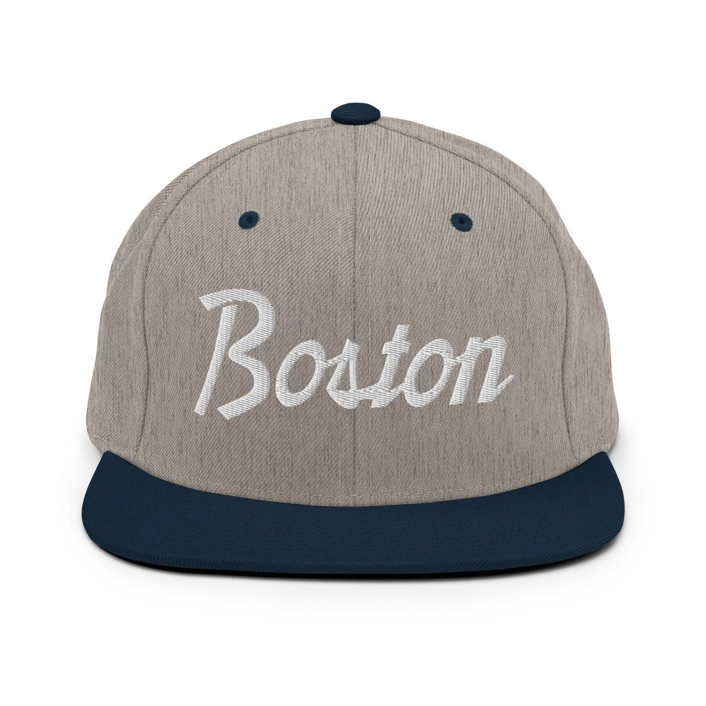 Boston Script Snapback Hat Heather Grey Navy