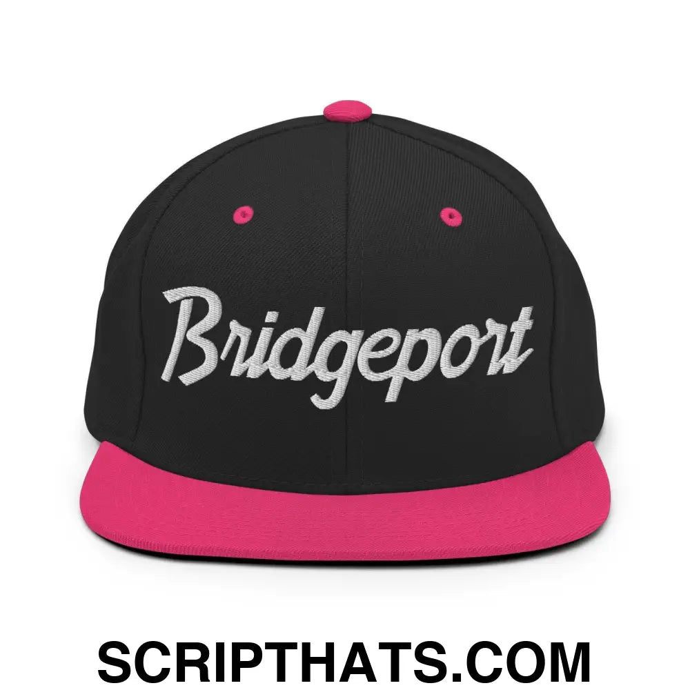 Bridgeport Script Snapback Hat Black Neon Pink