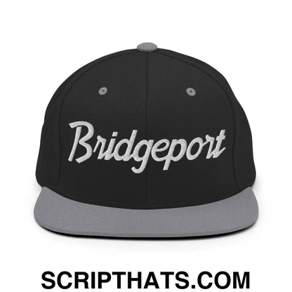 Bridgeport Script Snapback Hat Black Silver