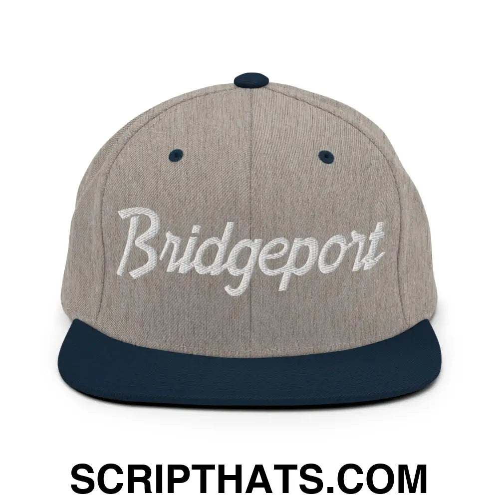 Bridgeport Script Snapback Hat Heather Grey Navy