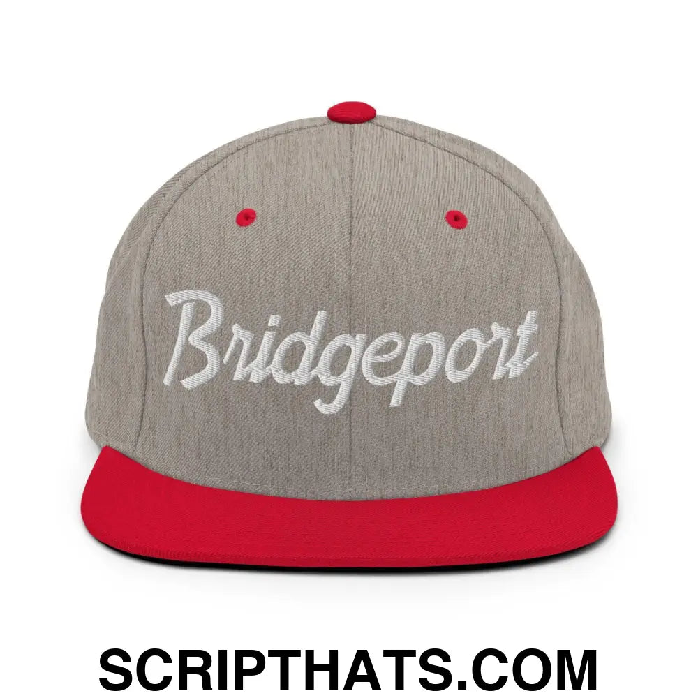 Bridgeport Script Snapback Hat Heather Grey Red