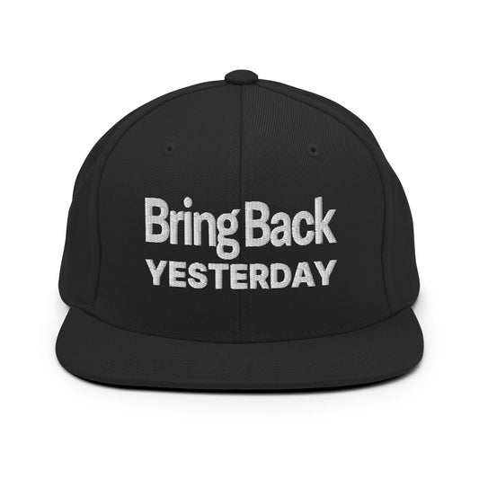 Bring Back Yesterday Flat Bill Brim Snapback Hat Black