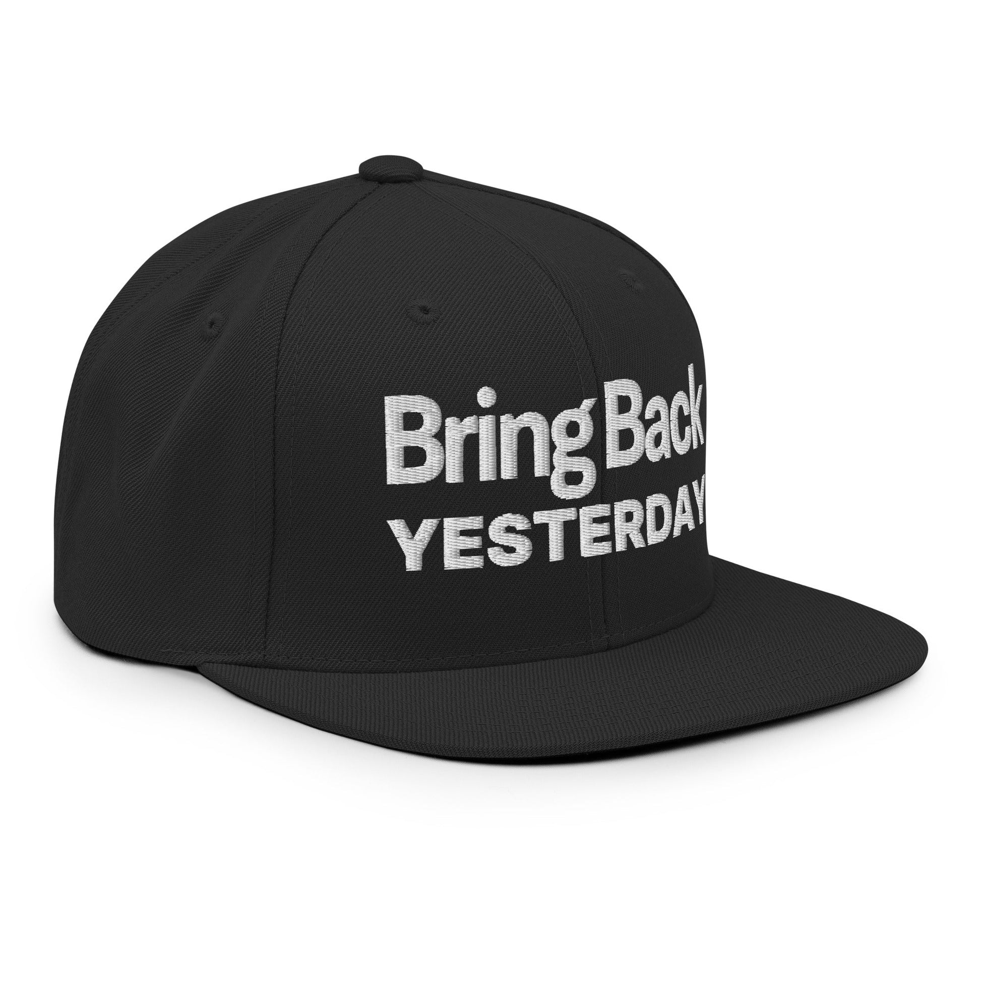 Bring Back Yesterday Flat Bill Brim Snapback Hat Black