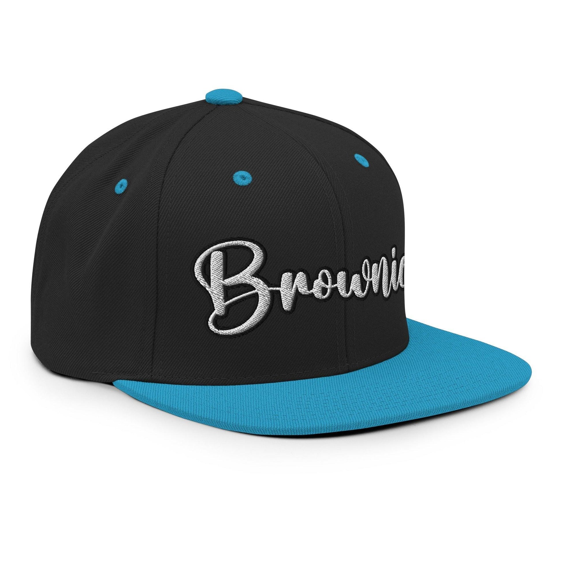 Brownies Script Snapback Hat Black Teal