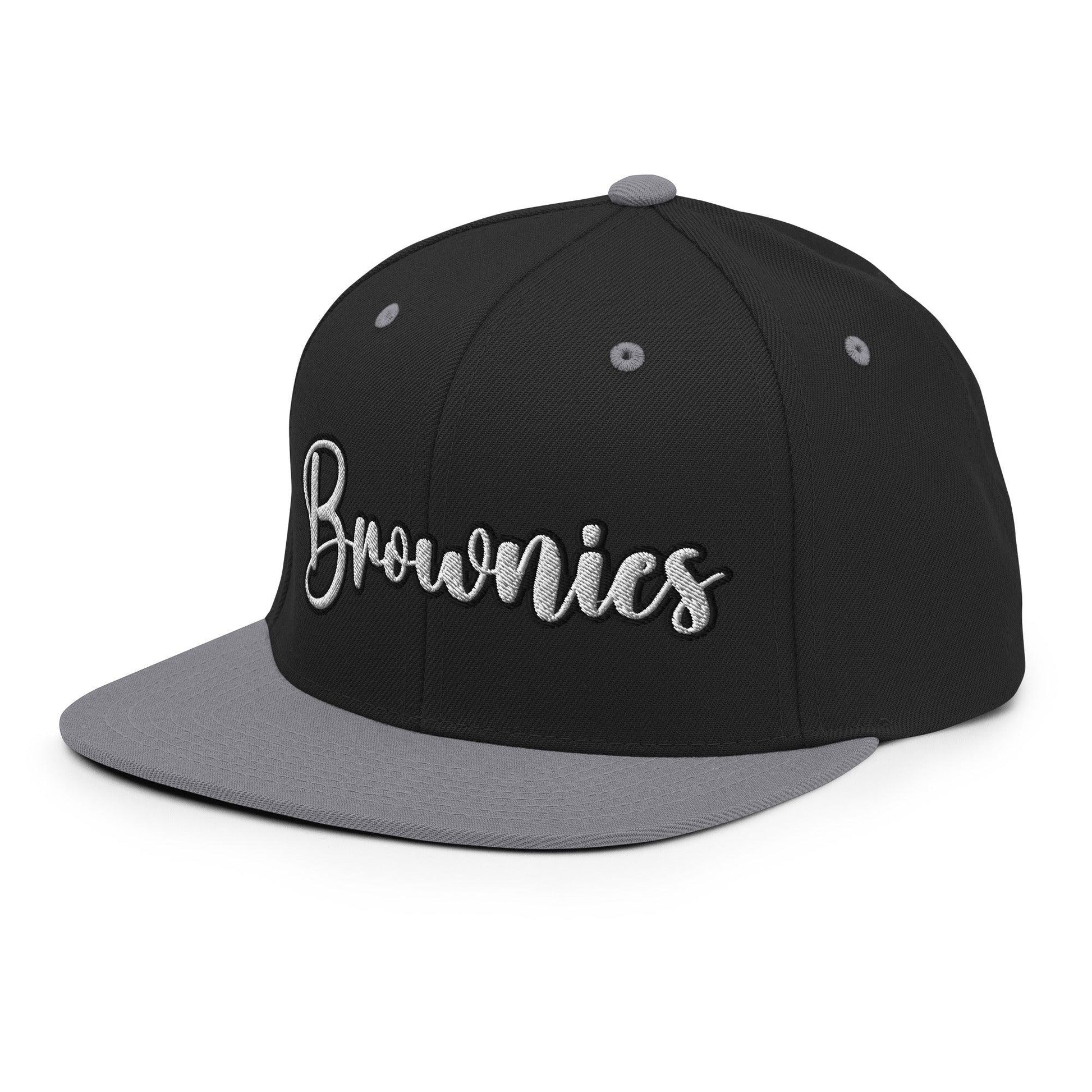 Brownies Script Snapback Hat Black Silver