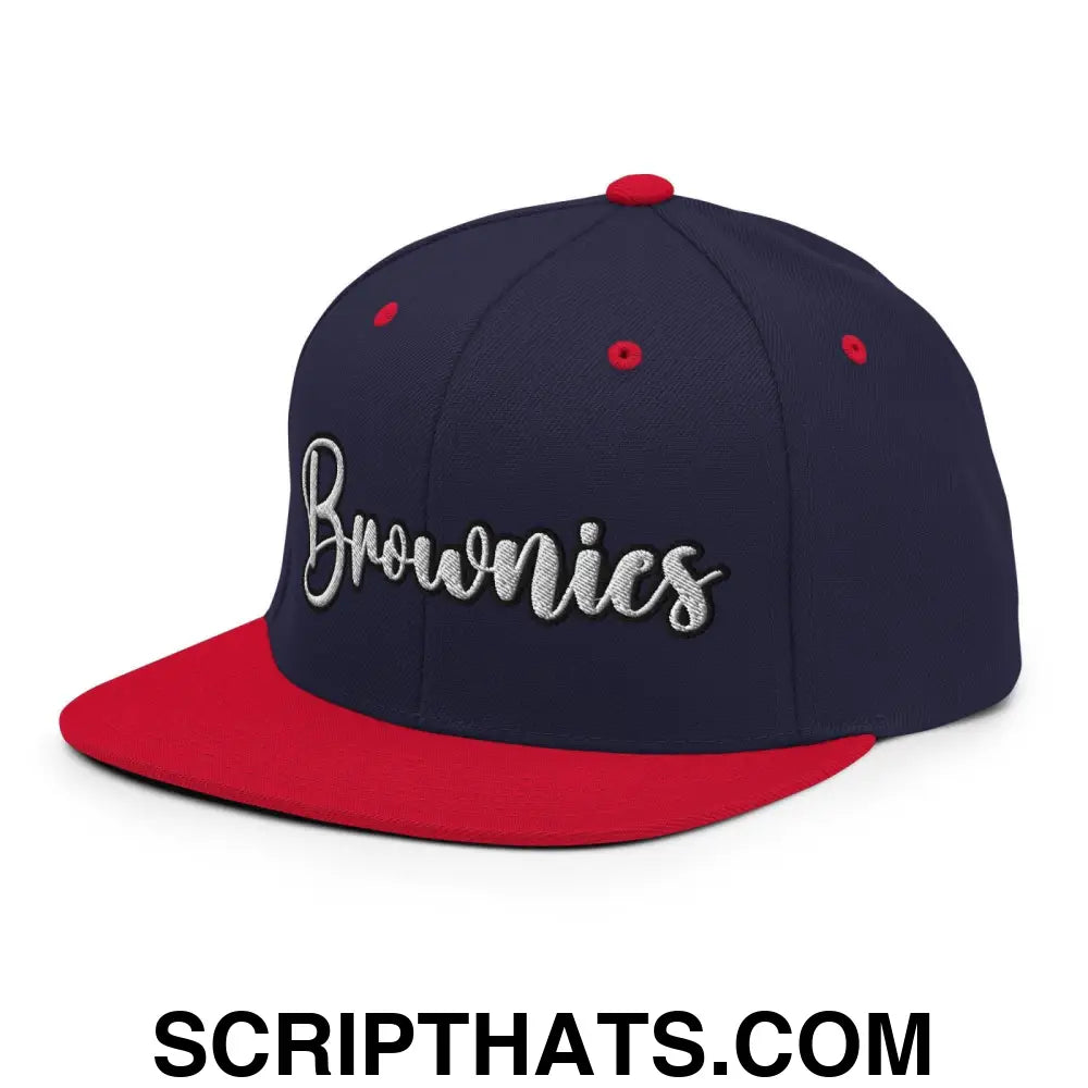 Brownies Script Snapback Hat Navy Red