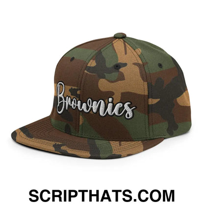 Brownies Script Snapback Hat Green Camo