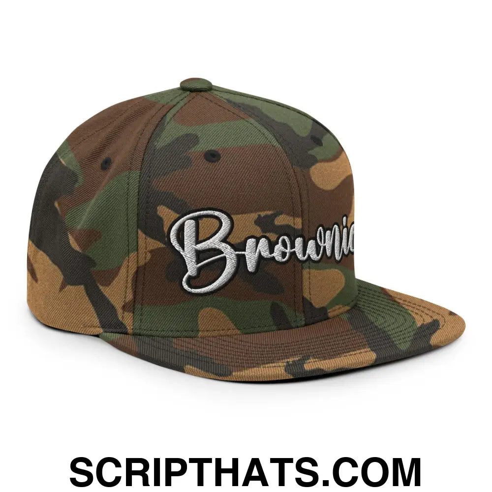 Brownies Script Snapback Hat Green Camo