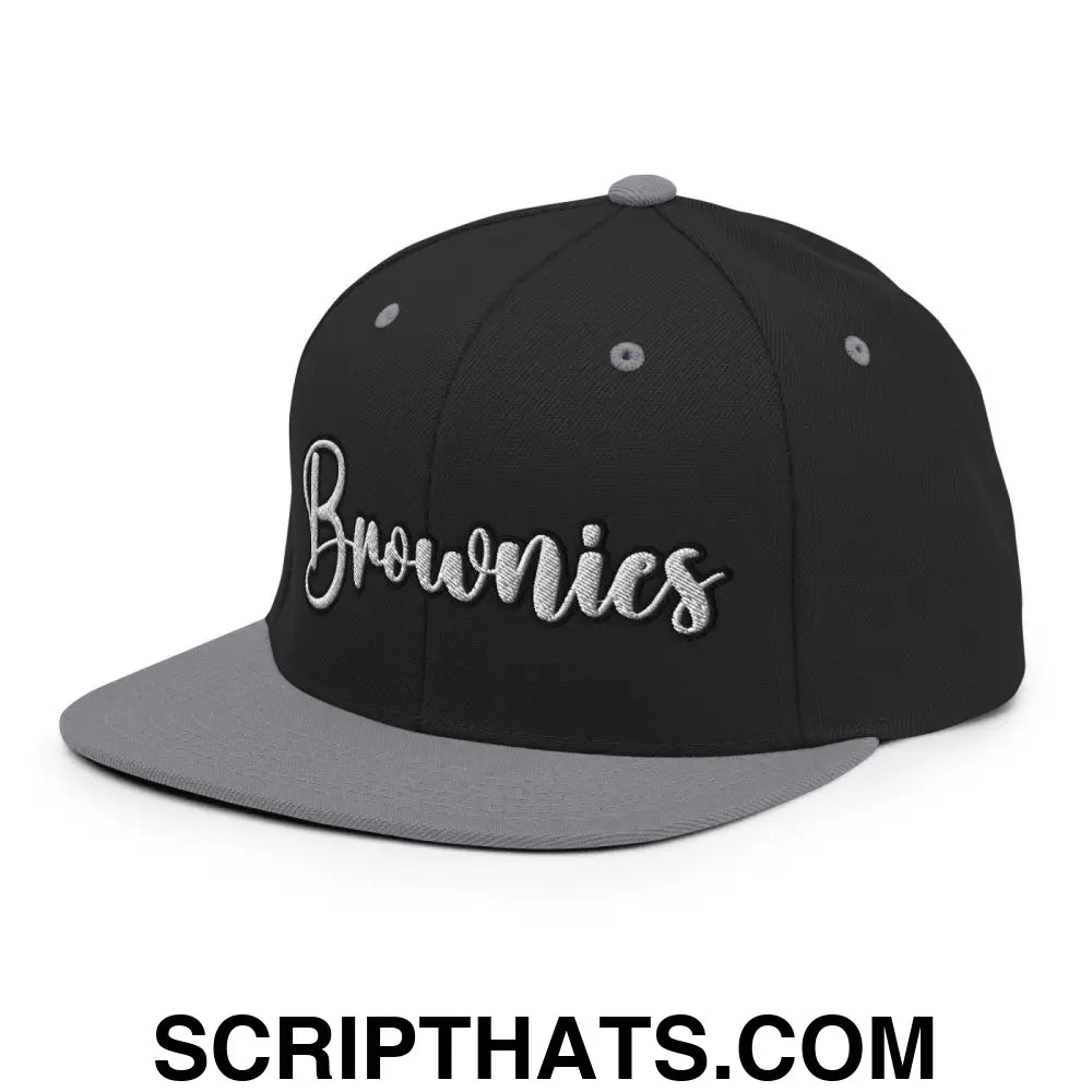 Brownies Script Snapback Hat Black Silver