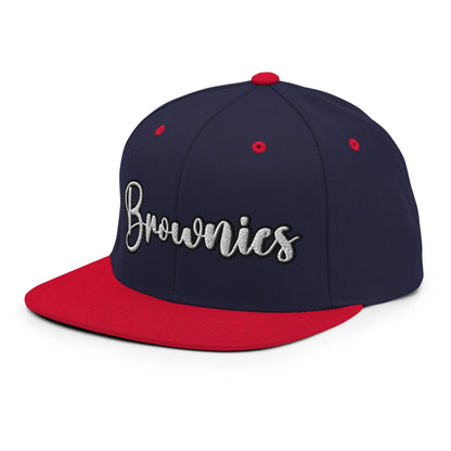 Brownies Script Snapback Hat Navy Red