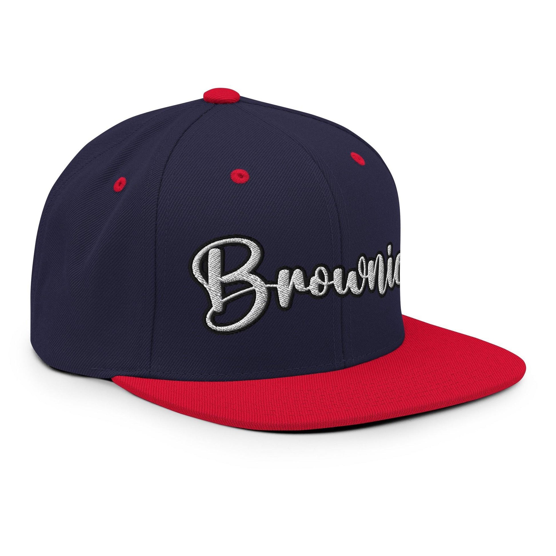 Brownies Script Snapback Hat Navy Red