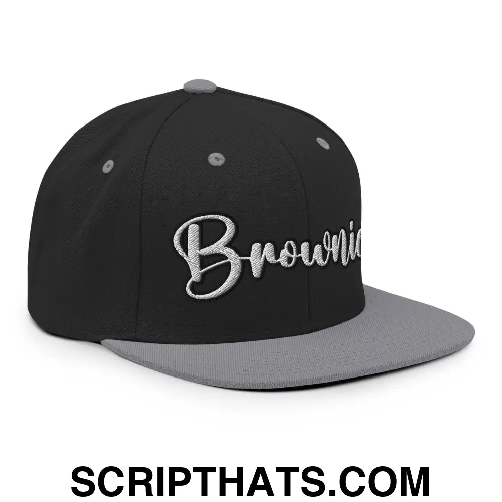 Brownies Script Snapback Hat Black Silver