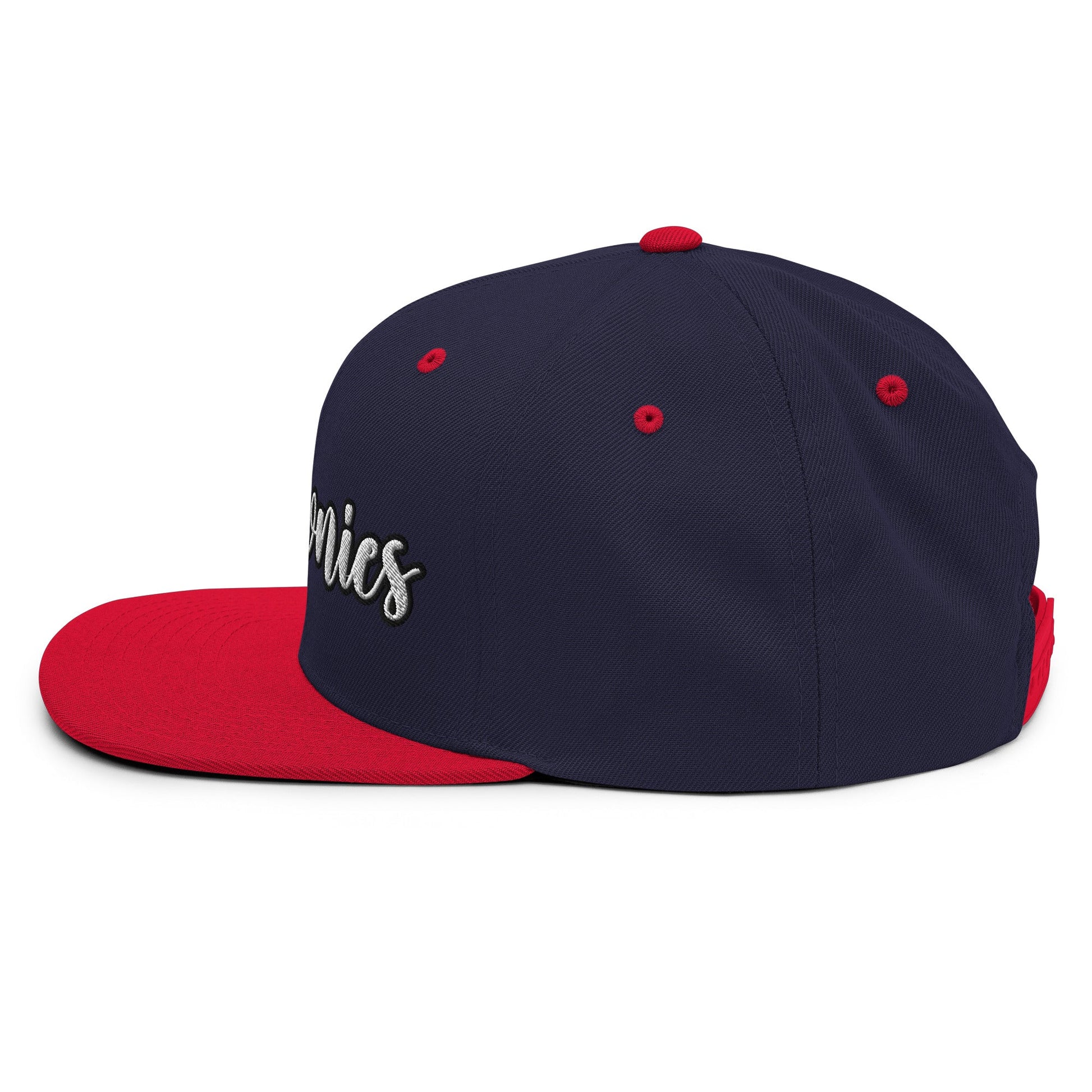 Brownies Script Snapback Hat Navy Red