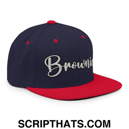 Brownies Script Snapback Hat Navy Red