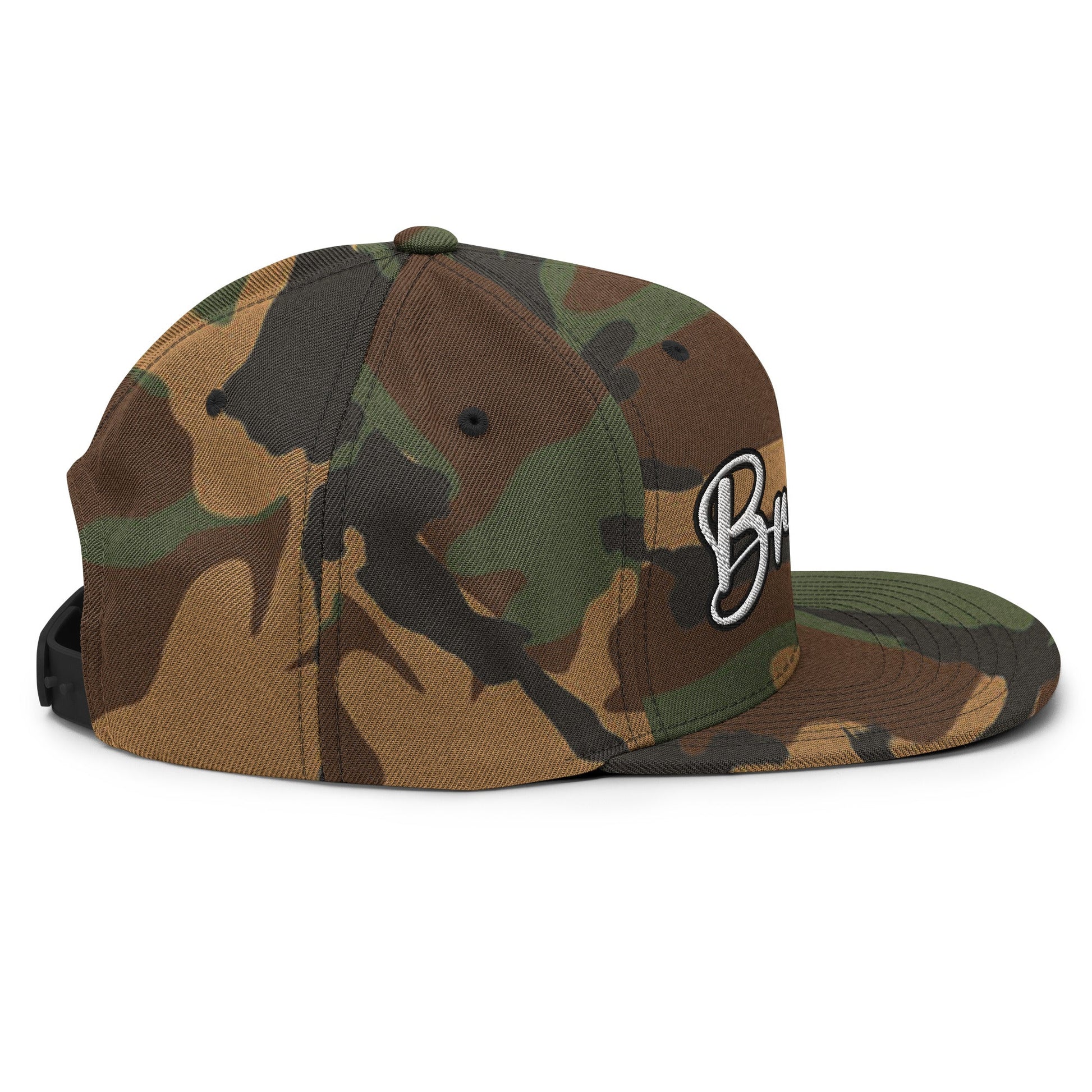 Brownies Script Snapback Hat Green Camo