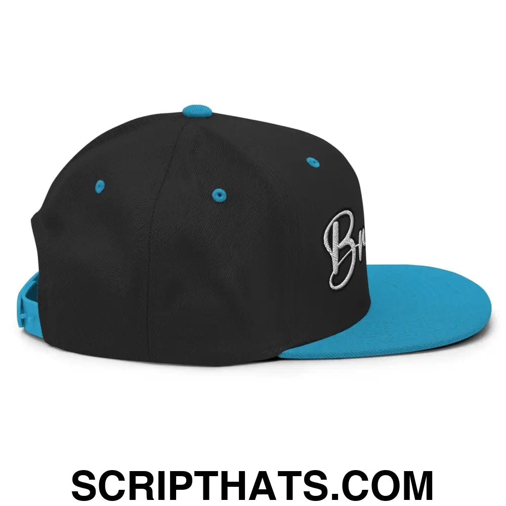 Brownies Script Snapback Hat Black Teal