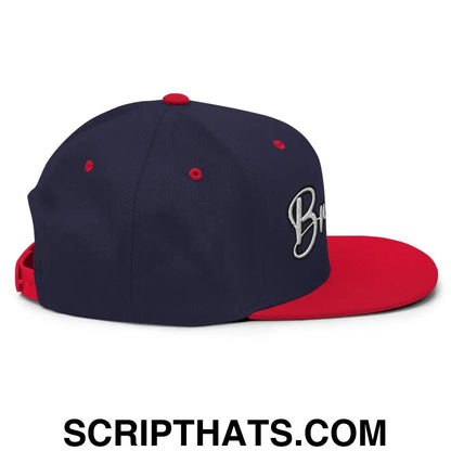 Brownies Script Snapback Hat Navy Red